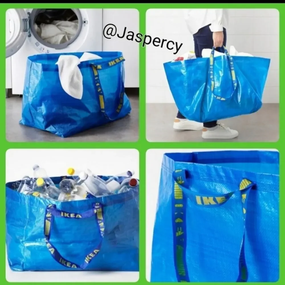 IKEA FRAKTA -Five (5)  Extra Large Blue Reusable Shopping Laundry Tote Eco Bag